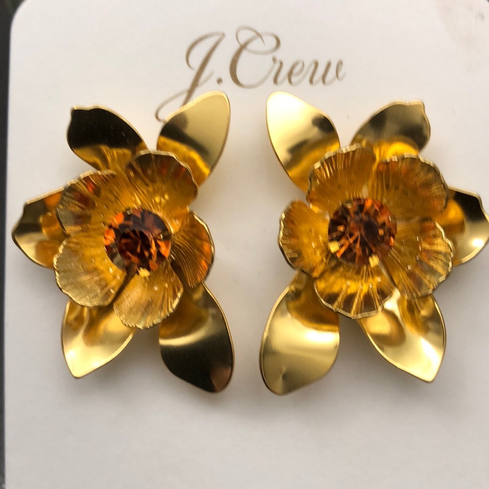 J. Crew Burnished Gold Floral Earrings